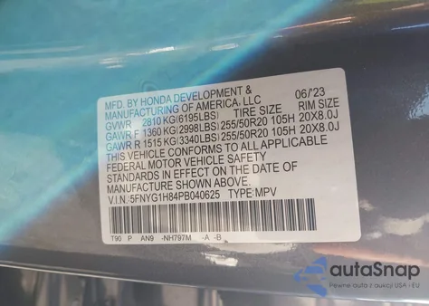 2023 Honda Pilot Awd Elite from USA, damaged, VIN 5FNYG1H84PB040625
